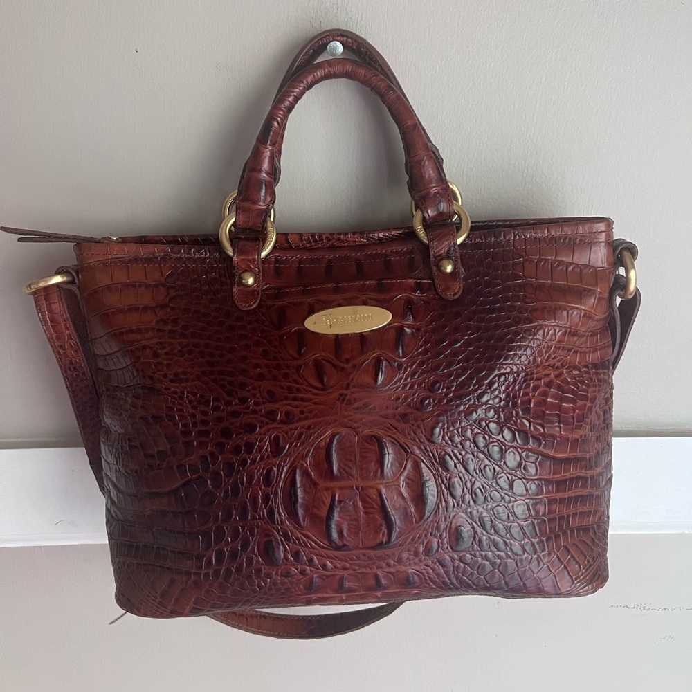 BRAHMIN ARNO MELBOURNE PECAN LEATHER HANDBAG, SHOULDER BAG, SATCHEL